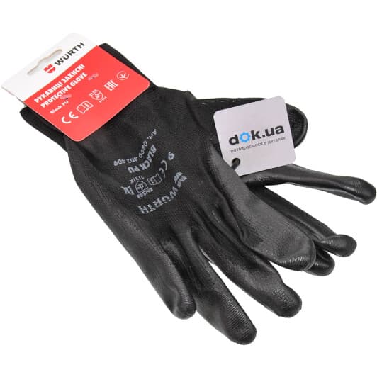 Перчатки рабочие Würth Black PU трикотажные с полиуретановым покрытием черные