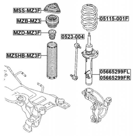 05115001f Febest Пружина підвіски для Mazda 3