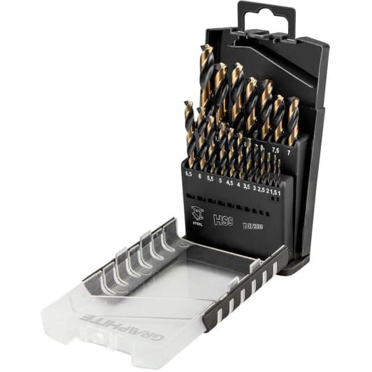 Набор сверл Graphite спиральных по металлу 55H089 1-10 мм 19 шт.