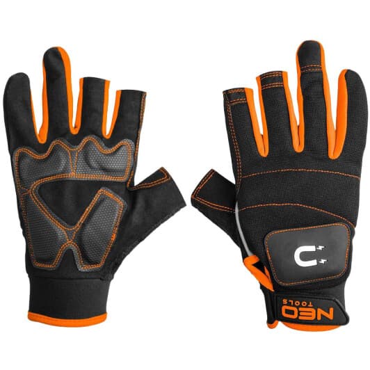 Перчатки рабочие Neo Tools без пальцев кожаные с резиновыми вставками черный