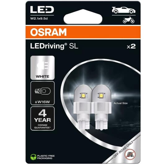Автолампа Osram LEDriving SL W16W W2,1x9,5d 3 W белая 921DWP-2BL