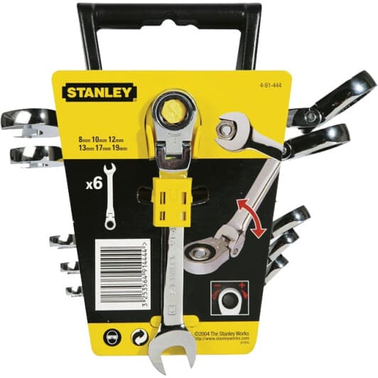 Набор ключей комбинированных трещоточных Stanley MaxiDrive Plus 4-91-444 8-19 мм с шарниром 6 шт