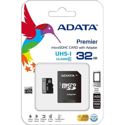 Карта пам’яті Adata Premier microSDHC 32 ГБ з SD-адаптером