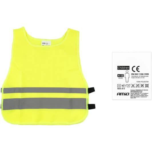 Жилет світловідбивний Amio жовтий дитячий з горизонтальними смугами