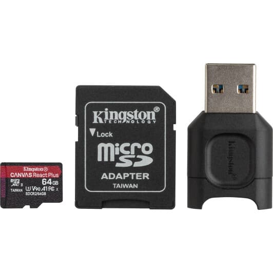 Карта пам’яті Kingston Canvas React Plus Kit microSDXC 64 ГБ з SD-адаптером