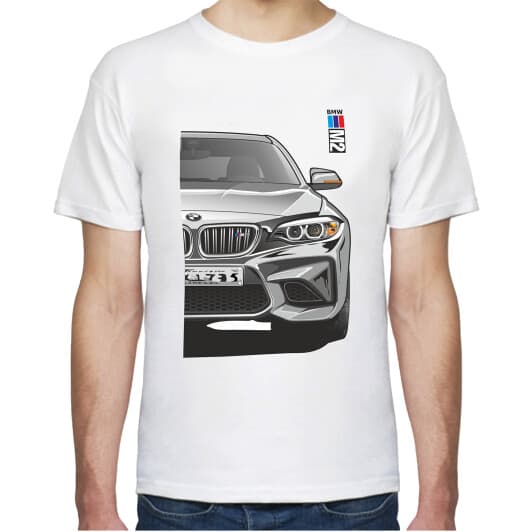Футболка чоловіча Avtolife класична BMW M2 White біла принт спереду