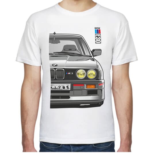 Футболка чоловіча Avtolife класична BMW E30 MotorSport White біла принт спереду