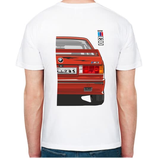 Футболка чоловіча Avtolife класична BMW E30 MotorSport Red біла принт ззаду