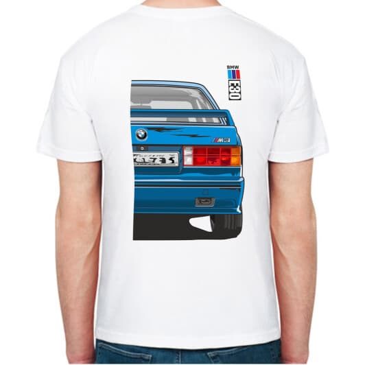 Футболка мужская Avtolife классическая BMW E30 MotorSport Blue белая принт сзади