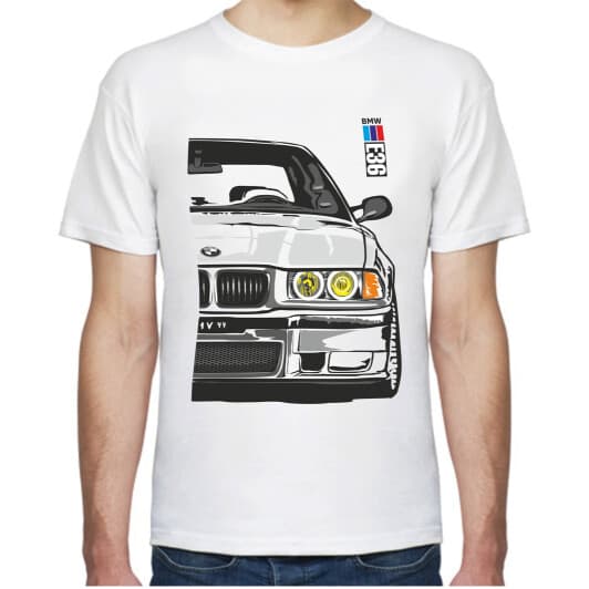 Футболка мужская Avtolife классическая BMW E36 MotorSport White белая принт спереди и сзади