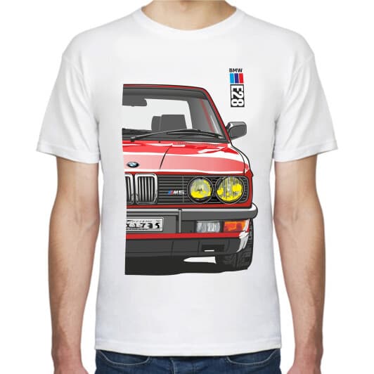 Футболка мужская Avtolife классическая BMW E28 MotorSport Red белая принт спереди