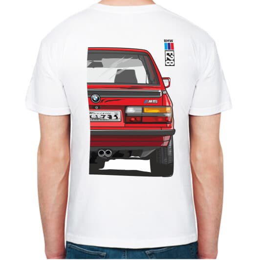 Футболка чоловіча Avtolife класична BMW E28 MotorSport Red біла принт ззаду