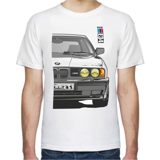 Футболка мужская Avtolife классическая BMW E34 MotorSport White белая принт спереди