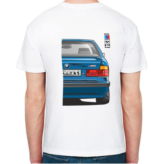 Футболка чоловіча Avtolife класична BMW E34 MotorSport Blue біла принт ззаду