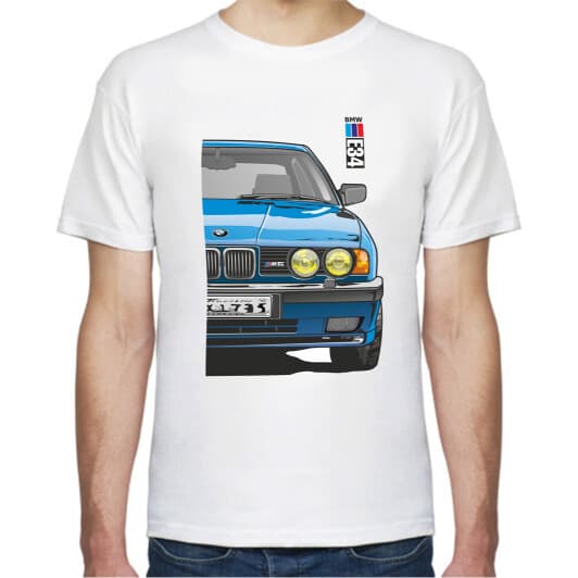 Футболка мужская Avtolife BMW E34 MotorSport Blue белая принт спереди и сзади