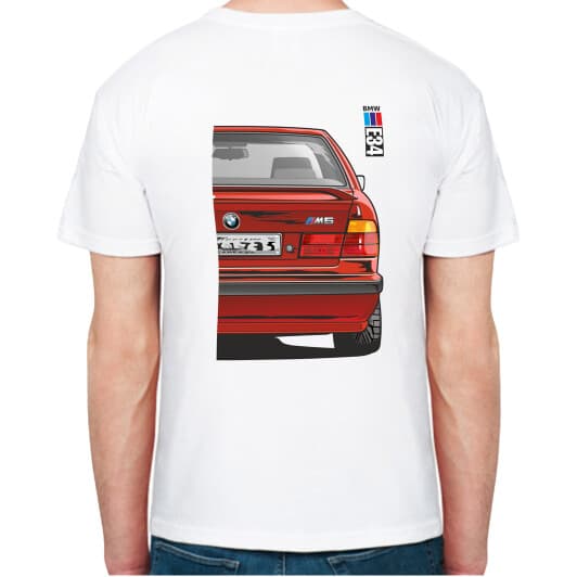 Футболка мужская Avtolife классическая BMW E34 MotorSport Red белая принт сзади