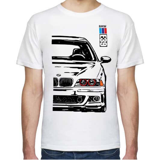 Футболка мужская Avtolife классическая BMW E39 MotorSport White белая принт спереди и сзади