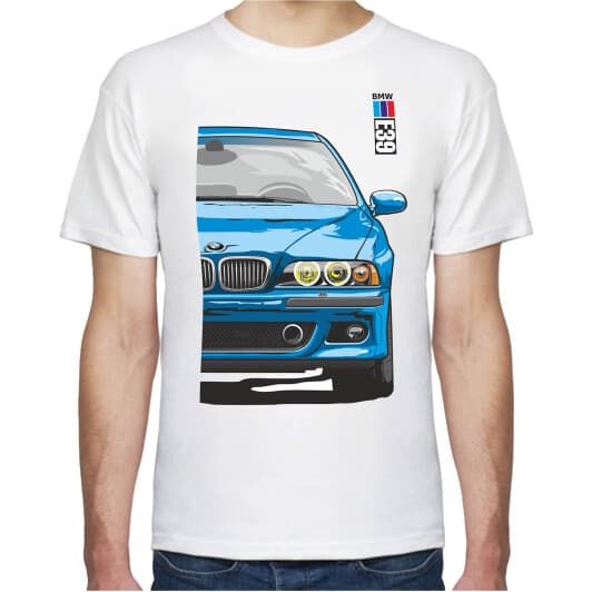 Футболка мужская Avtolife классическая BMW E39 MotorSport ver2 Blue белая принт спереди
