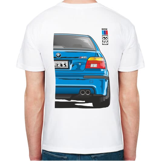 Футболка мужская Avtolife классическая BMW E39 MotorSport ver2 Blue белая принт сзади