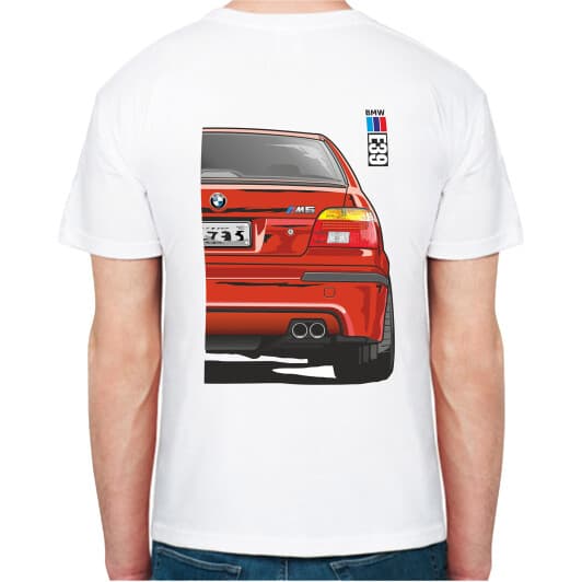 Футболка чоловіча Avtolife класична BMW E39 MotorSport ver2 Red біла принт ззаду