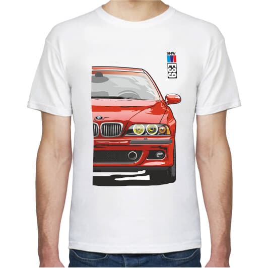 Футболка мужская Avtolife BMW E39 MotorSport ver2 Red белая принт спереди и сзади