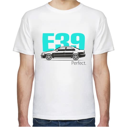 Футболка мужская Avtolife классическая BMW E39 Perfect Turquoise белая принт спереди