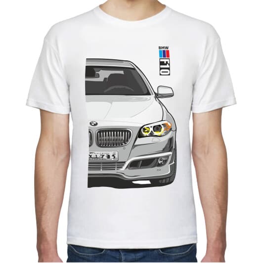 Футболка чоловіча Avtolife класична BMW F10 Stock White біла принт спереду