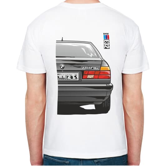 Футболка мужская Avtolife классическая BMW E32 Stock White белая принт сзади