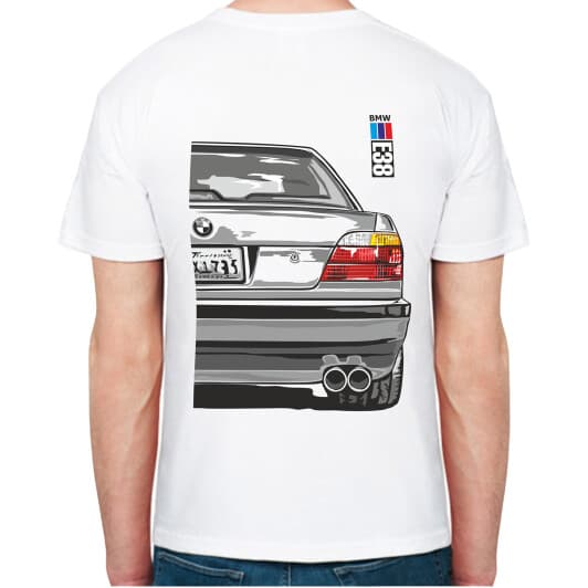 Футболка мужская Avtolife классическая BMW E38 Alpina White белая принт сзади