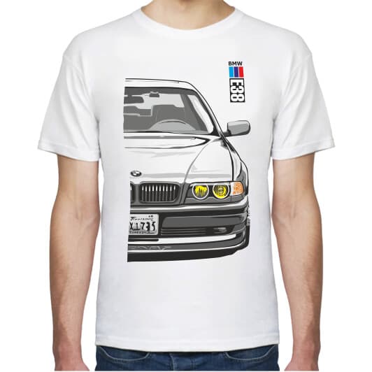 Футболка чоловіча Avtolife BMW E38 Alpina White біла принт спереду і ззаду