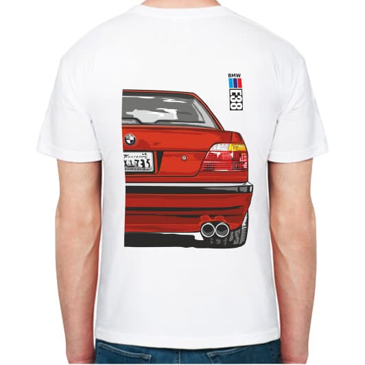 Футболка мужская Avtolife классическая BMW E38 Alpina Red белая принт сзади