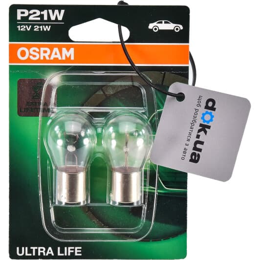 Автолампа Osram Ultra Life P21W BA15s 21 W прозрачная 7506ULT-02B