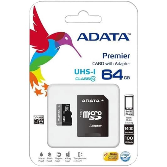 Карта памяти Adata Premier microSDXC 64 ГБ с SD-адаптером