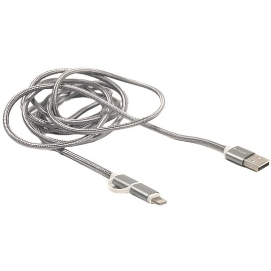 Кабель 2 в 1 PowerPlant CA910496 USB - Apple Lightning - Micro USB 2 м
