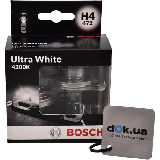 Автолампа Bosch Ultra White H4 P43t 60 W прозоро-блакитна 1987301181