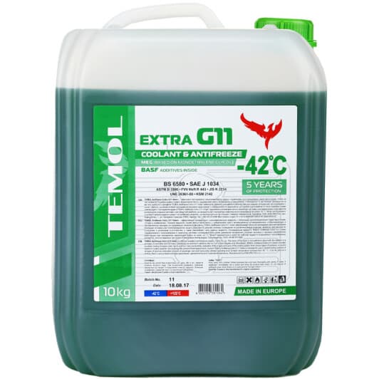 TEMOL Extra G11 зелений -42 °C, 10 л готовий антифриз