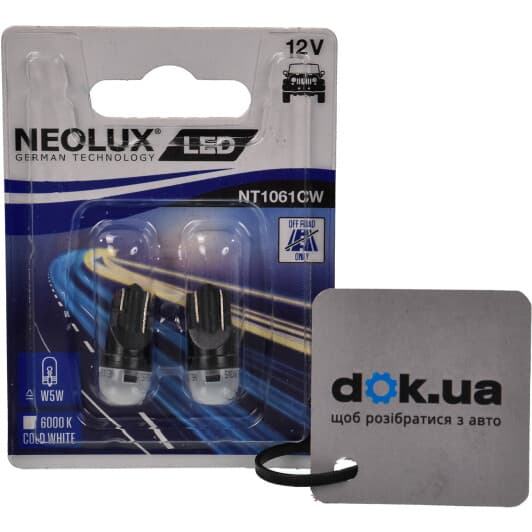 Автолампа Neolux® W5W W2,1x9,5d 0,5 W белая nt1061cw02b
