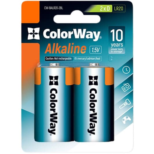 Батарейка Color Way Alkaline Power CW-BALR20-2BL D 1,5 V 2 шт