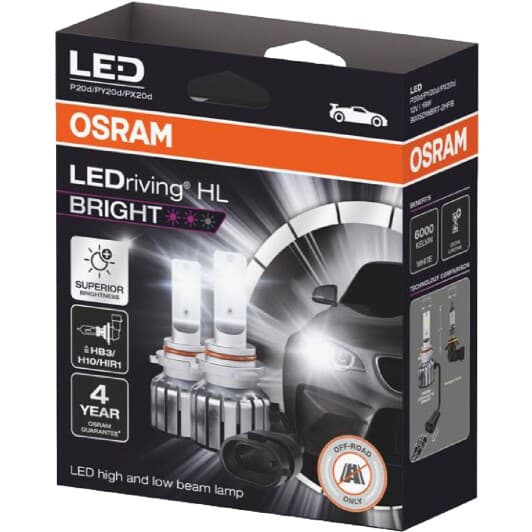 Автолампа Osram LEDriving HL Bright HB3/H10/HIR1 P20d/PX20d/PY20d 19 W 9005DWBRT-2HFB