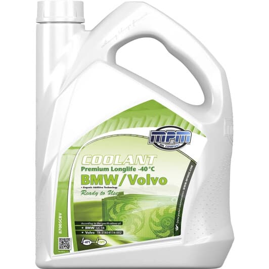 MPM Premium LongLife BMW/Volvo OAT зеленый -40 °C, 5 л (87005CBV) готовый антифриз