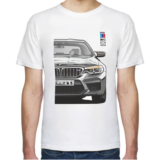 Футболка мужская Avtolife BMW F90 MotorSport White белая принт спереди и сзади