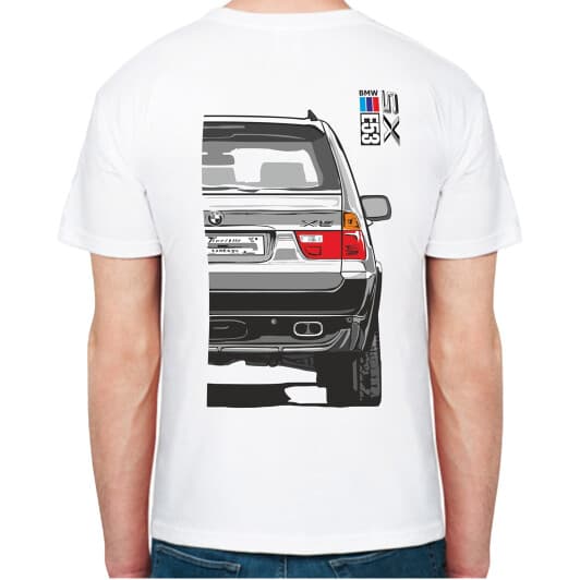 Футболка чоловіча Avtolife класична BMW X5 E53 Stock White біла принт ззаду