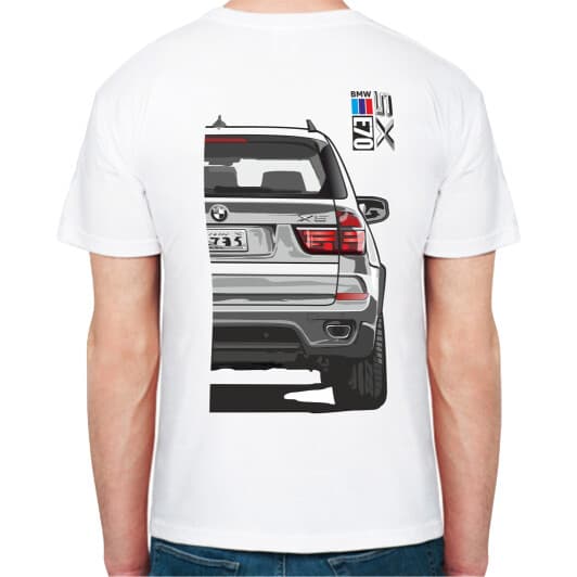 Футболка мужская Avtolife классическая BMW X5 E70 Stock White белая принт сзади