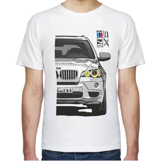 Футболка мужская Avtolife BMW X5 E70 Stock White белая принт спереди и сзади