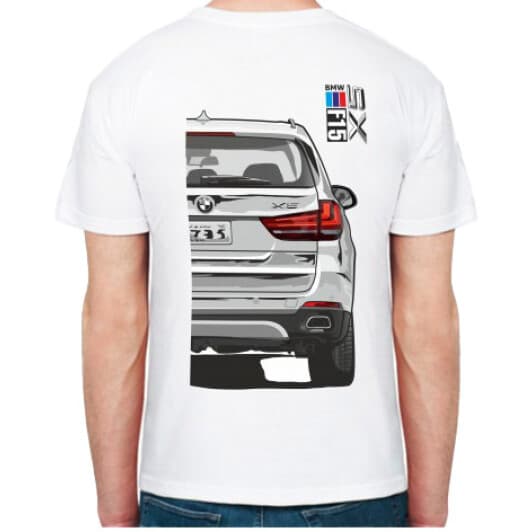 Футболка чоловіча Avtolife класична BMW X5 F15 Stock White біла принт ззаду
