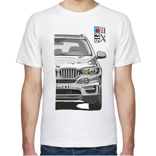 Футболка мужская Avtolife BMW X5 F15 Stock White белая принт спереди и сзади