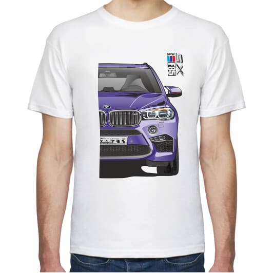 Футболка чоловіча Avtolife класична BMW X5 F85 MotorSport Violet біла принт спереду і ззаду