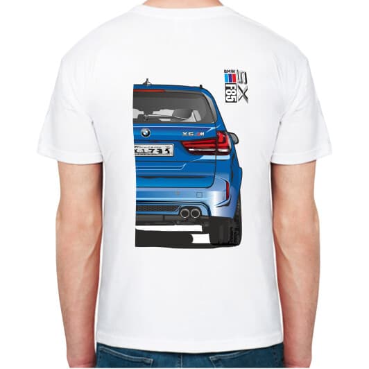 Футболка чоловіча Avtolife класична BMW X5 F85 MotorSport Dark Blue біла принт ззаду