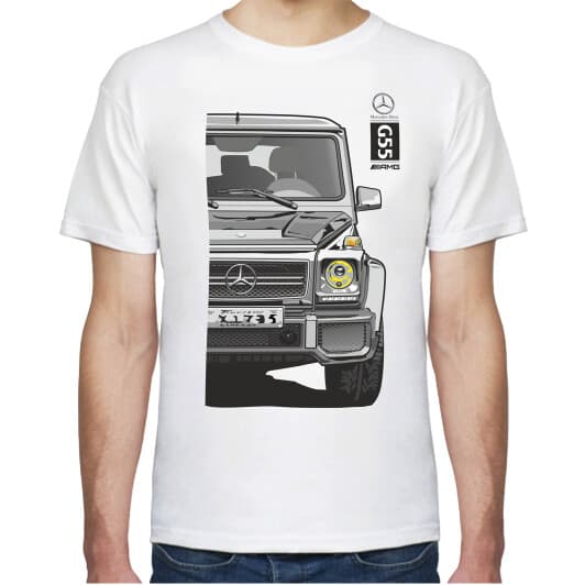 Футболка чоловіча Avtolife класична Mercedes-Benz G55 AMG White біла принт спереду і ззаду