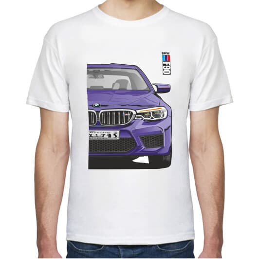Футболка мужская Avtolife BMW F90 MotorSport Violet белая принт спереди и сзади